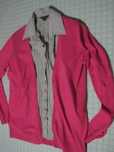 Shirt and pink cardigan